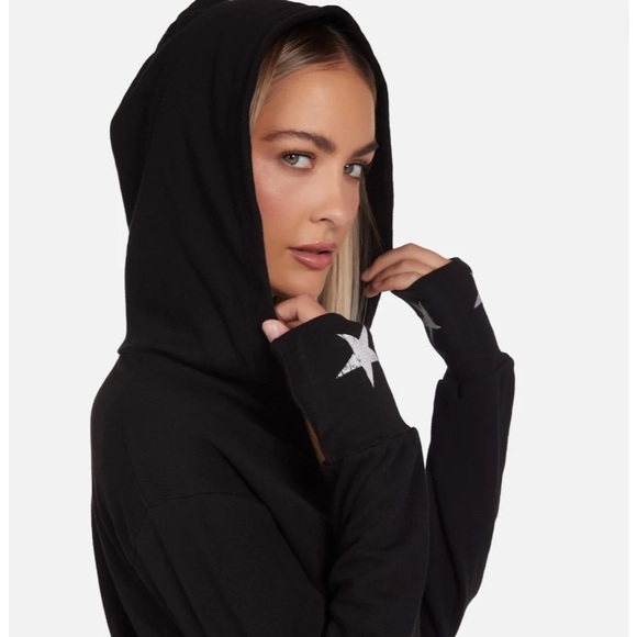 Michael Lauren Black Cropped Kaholo Star Print Hooded Jacket Small New With Tags - Picture 3 of 13